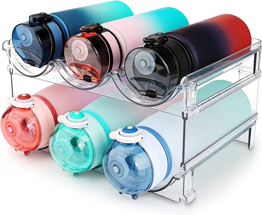 Water Bottle Storage Organizer Set - 2 Pack Stackable Rack for Cabinet Use