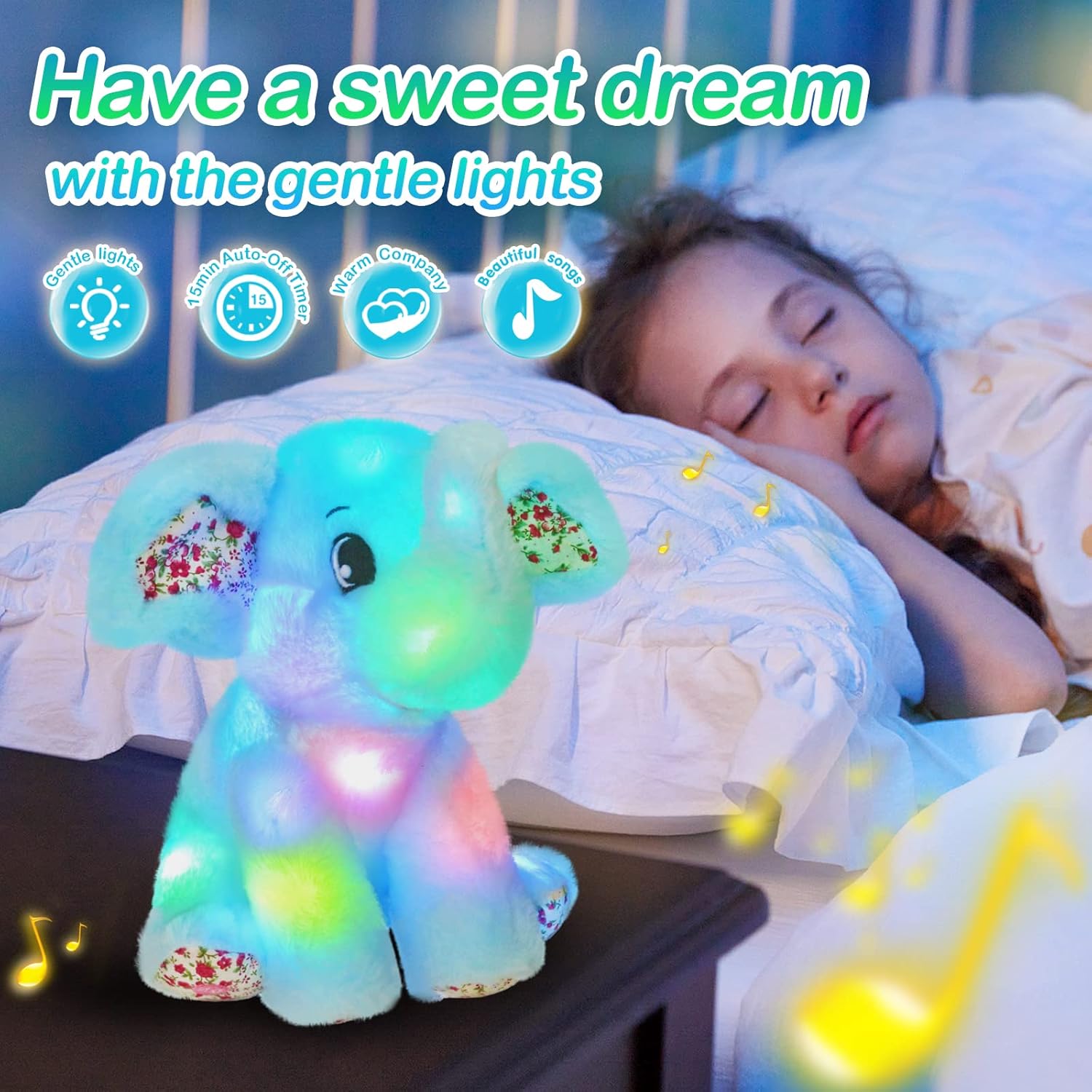 12-Inch Musical LED Elephant Plush Toy with Lullabies and Nightlight for Toddlers - Ideal Gift for Birthdays and Valentine's Day, Blue