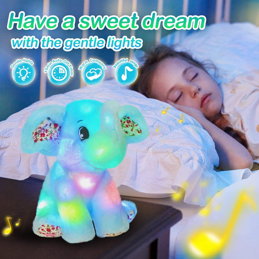 12-Inch Musical LED Elephant Plush Toy with Lullabies and Nightlight for Toddlers - Ideal Gift for Birthdays and Valentine's Day, Blue