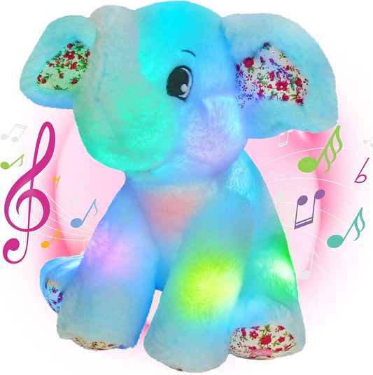 12-Inch Musical LED Elephant Plush Toy with Lullabies and Nightlight for Toddlers - Ideal Gift for Birthdays and Valentine's Day, Blue