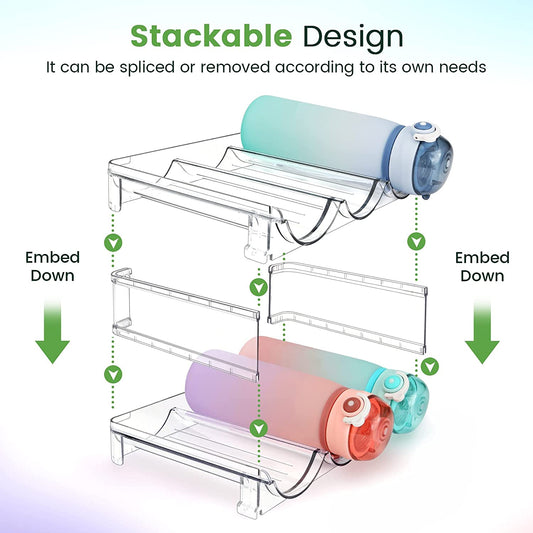 Water Bottle Storage Organizer Set - 2 Pack Stackable Rack for Cabinet Use