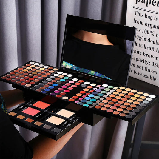 Professional Makeup Kit for Women with Mirror All in One Makeup Gift Set for Teens 180 Color Eyeshadow Palette 2 Blush 2 Powder 1 Eyeliner 4 Eyebrow Make up Sets Matte Shimmer Mixing Pallet Eye Shadow